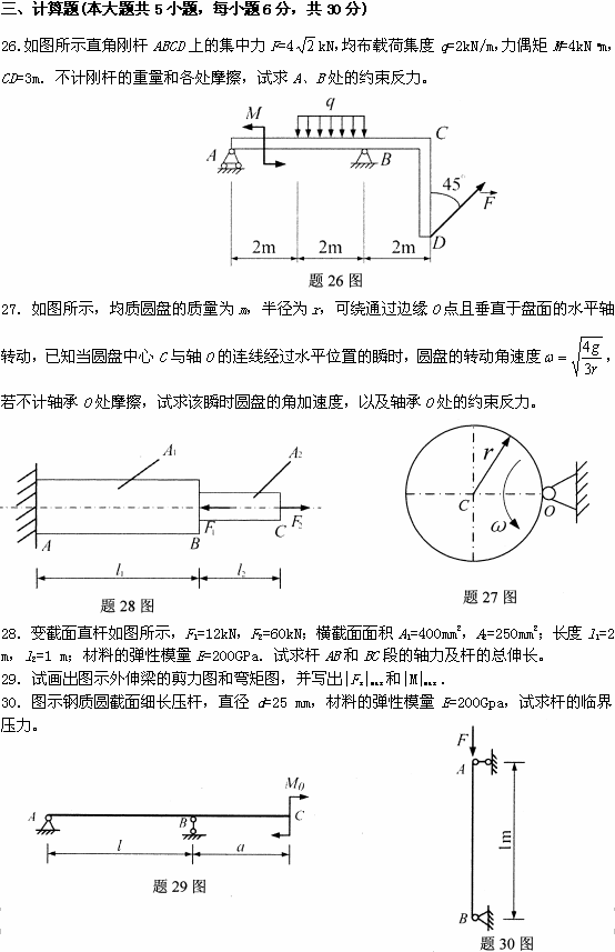 全国2008年10月高等教育自学考试工程力学(一)(图5) 全国2008年10月高等教育自学考试工程力学(一)(图5)