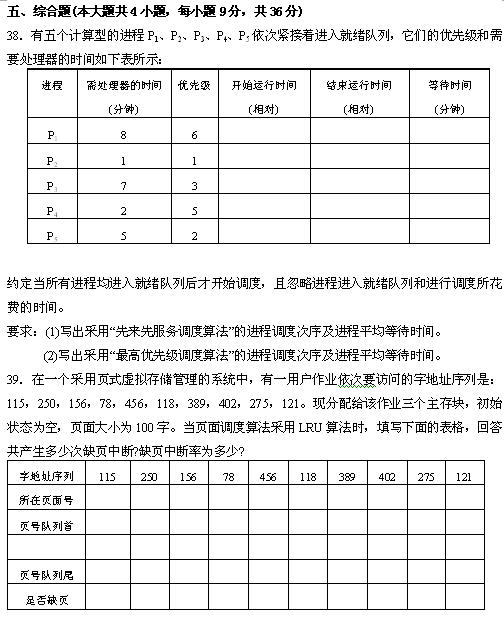 全国2010年4月高等教育自学考试操作系统试题(图1)